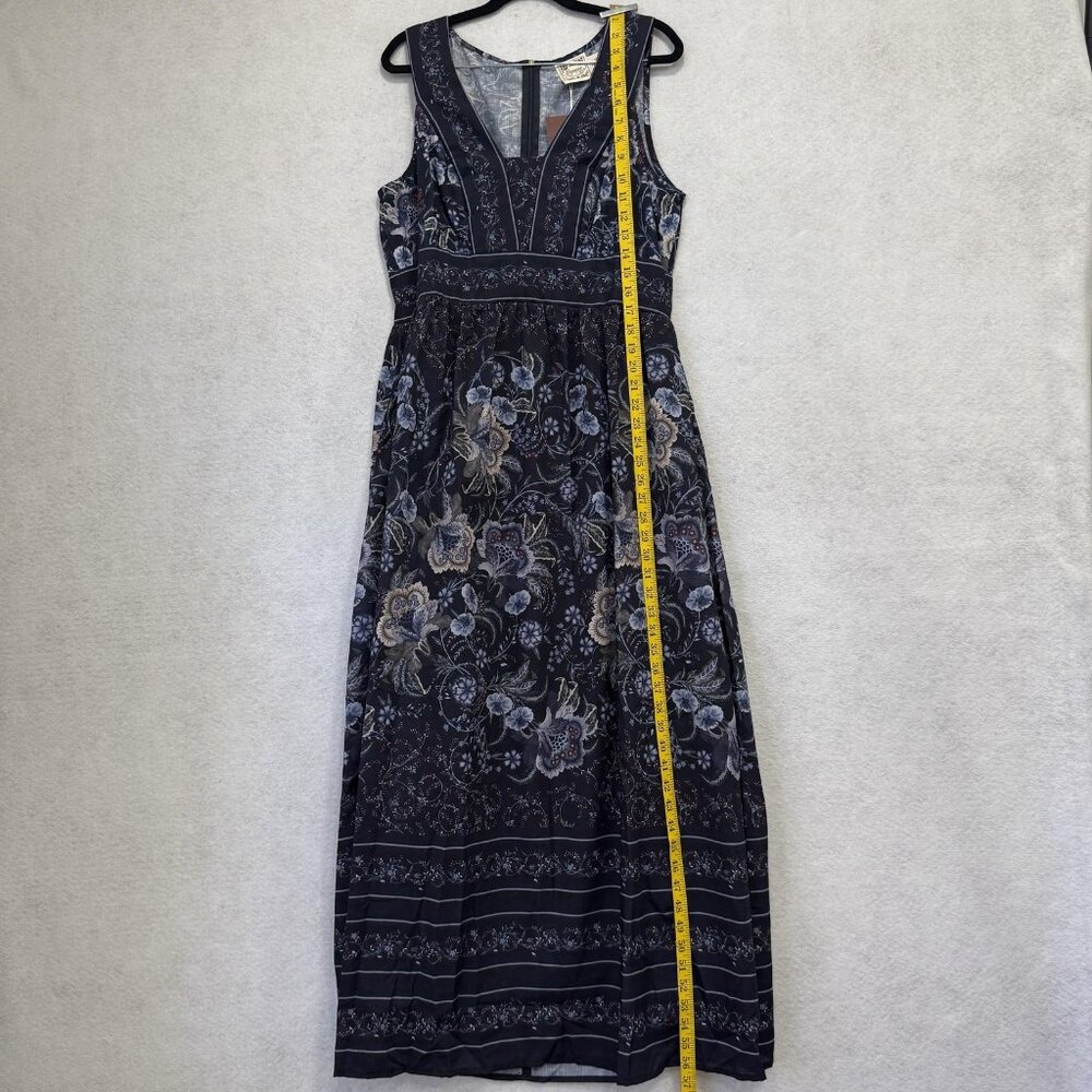 Especia Dress Womens Large Blue Floral Sleeveless V Neck Maxi Back Zip Lined